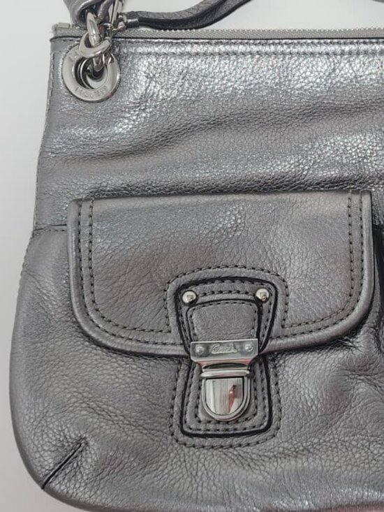 Coach Handbags - Coach - Matte Silver Leather Crossbody with tab pockets